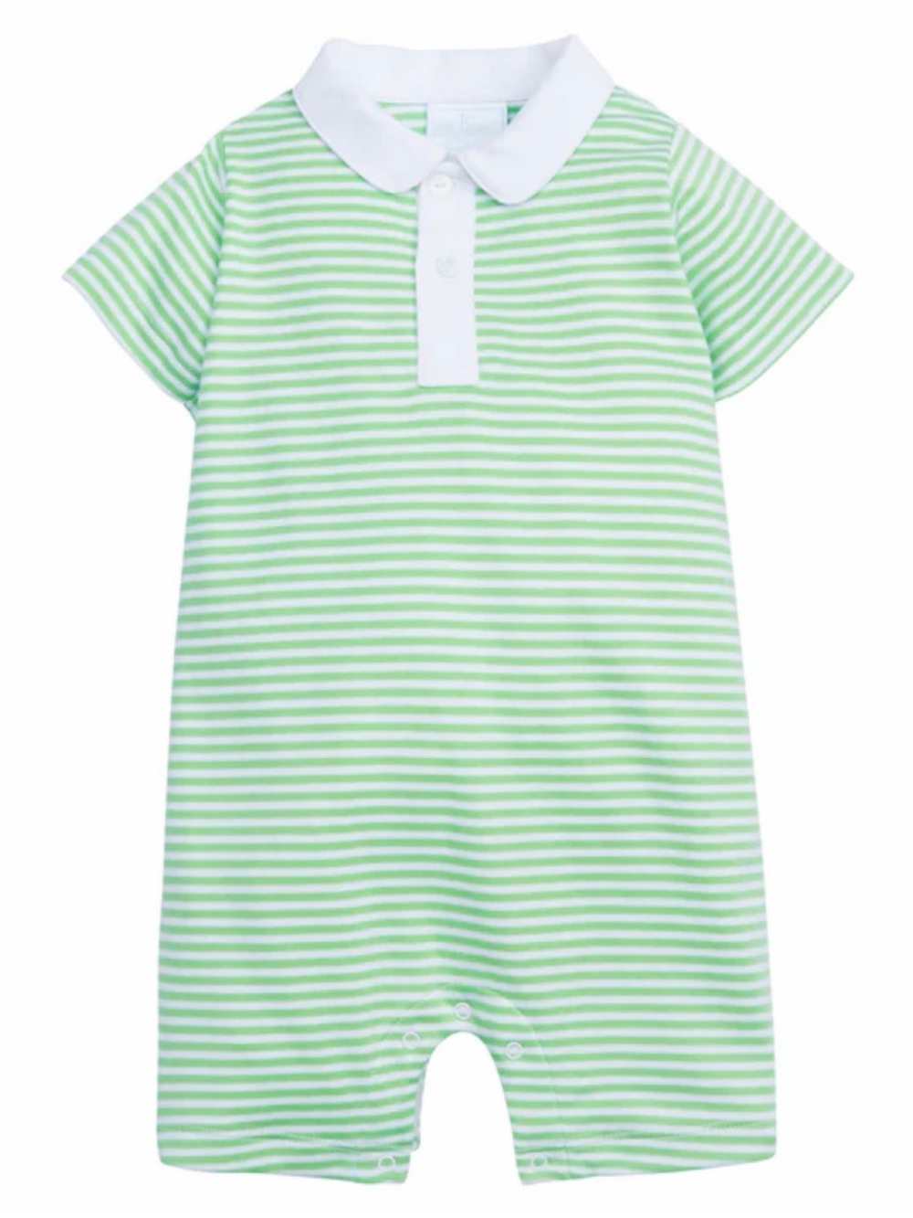 Little English Green and White Striped Polo Romper